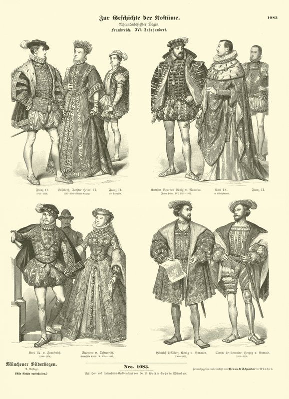 Costumi della regalità e della nobiltà francese, XVI secolo da German School