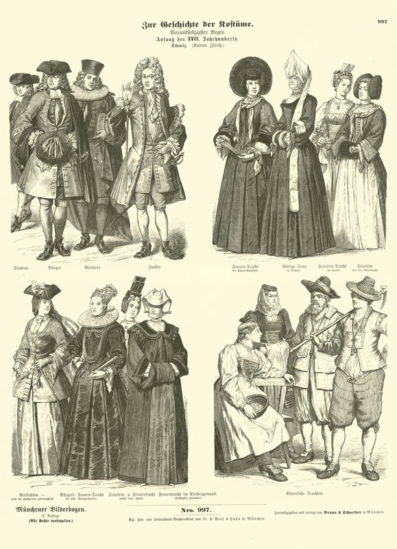 Costumi del cantone svizzero di Zurigo, inizio XVIII secolo da German School