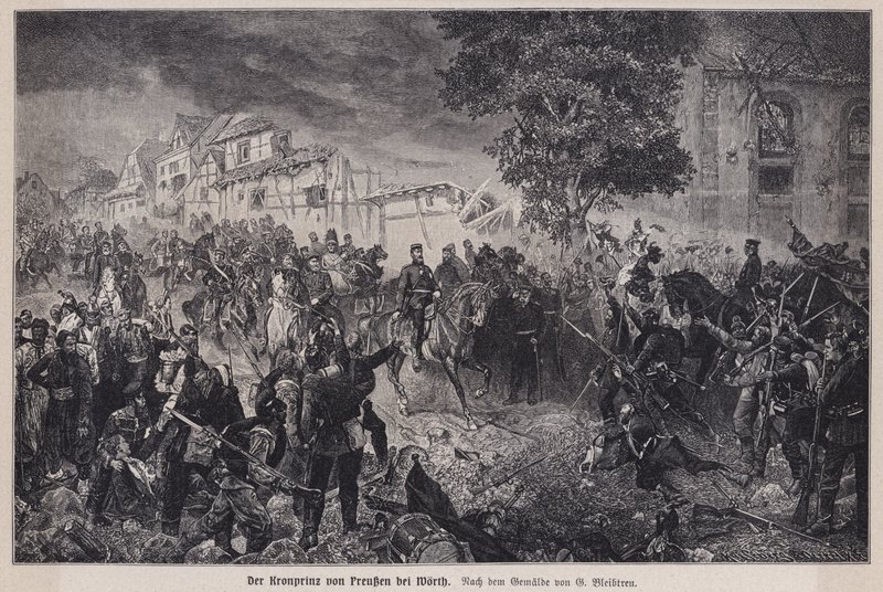 Il Principe della Corona Federico di Prussia alla Battaglia di Woerth, Francia, Guerra Franco-Prussiana da German School