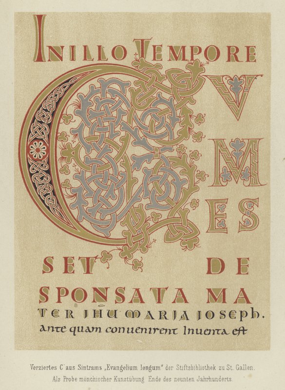 Lettera decorata C dal Sintrams Evangelium longum, fine IX secolo da German School