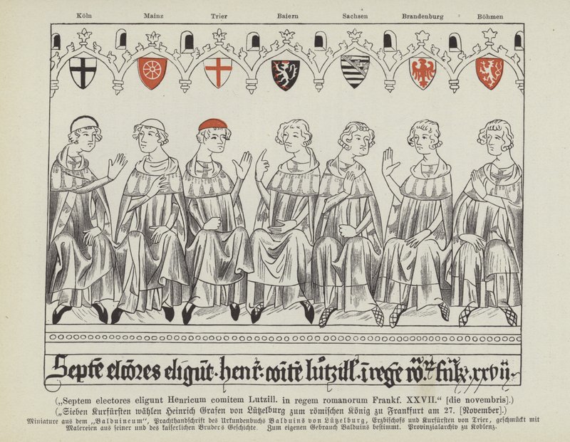 Elezione di Enrico VII di Lussemburgo come Sacro Romano Imperatore, Francoforte, 27 novembre 1308 da German School