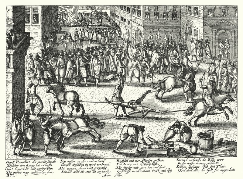 Esecuzione di François Ravaillac, assassino di Enrico IV di Francia da German School