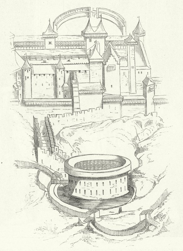 Fortificazioni di Carcassonne, Francia (incisione) da German School