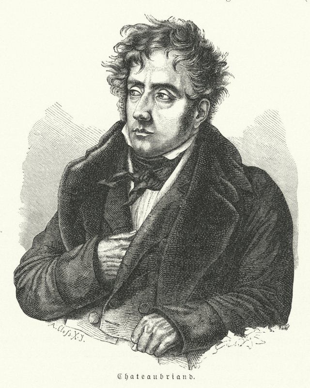 François-René de Chateaubriand, romanziere, politico, diplomatico e storico francese (litografia) da German School