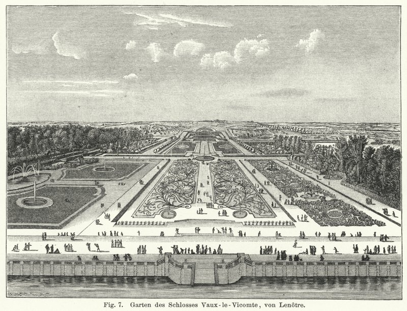 Progettazione del giardino: giardini del Castello di Vaux-le-Vicomte, Maincy, Francia, progettati da André Le Nôtre nel XVII secolo da German School