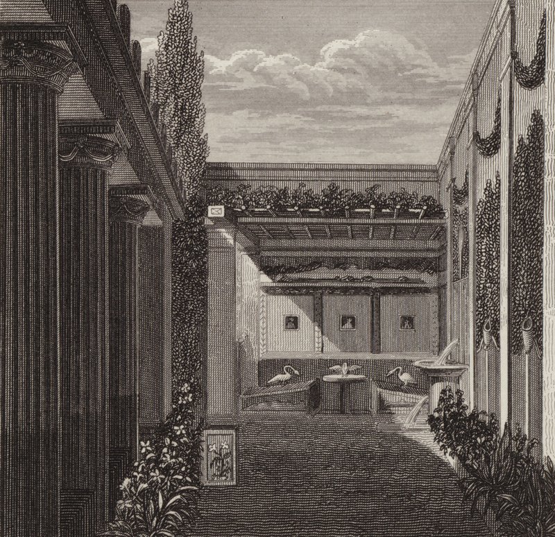 Giardino di una casa romana. Illustrazione per Bilder-Atlas da German School