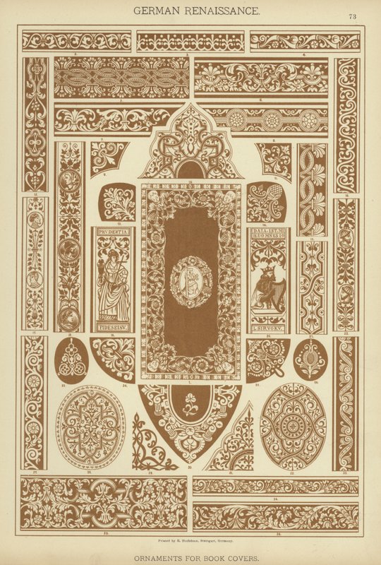 Rinascimento tedesco, ornamenti per copertine di libri (litografia a colori) da German School