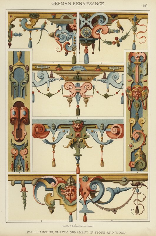 Rinascimento tedesco, Pittura murale, Ornamento plastico in pietra e legno da German School