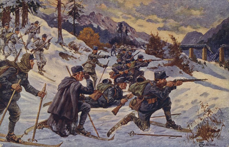 Truppe sciistiche tedesche e austriache al passo di Dukla, Carpazi, Prima Guerra Mondiale da German School
