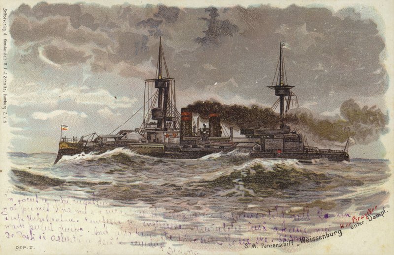 Nave da guerra tedesca SMS Weissenburg, fine XIX o inizio XX secolo da German School