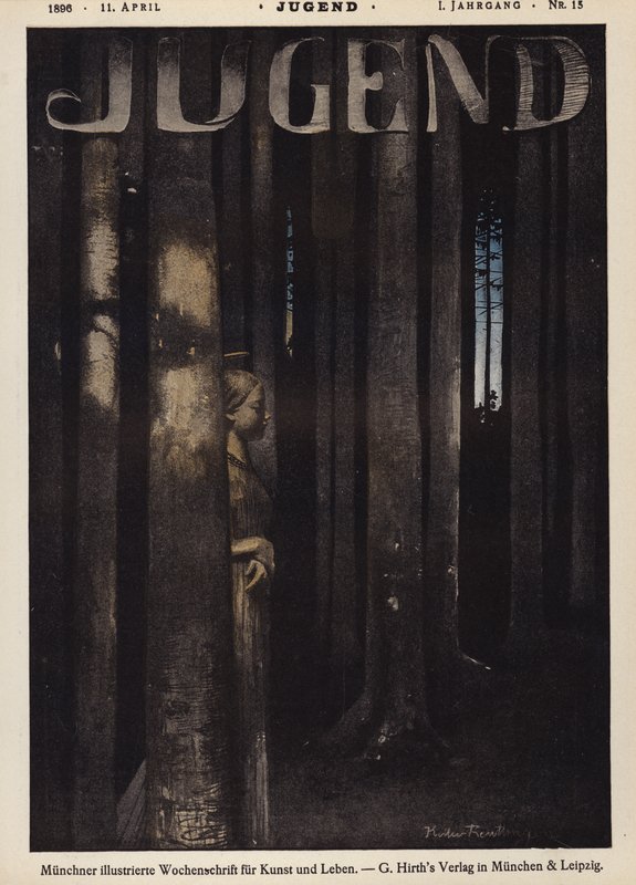 Ragazza che cammina in una foresta di notte da German School