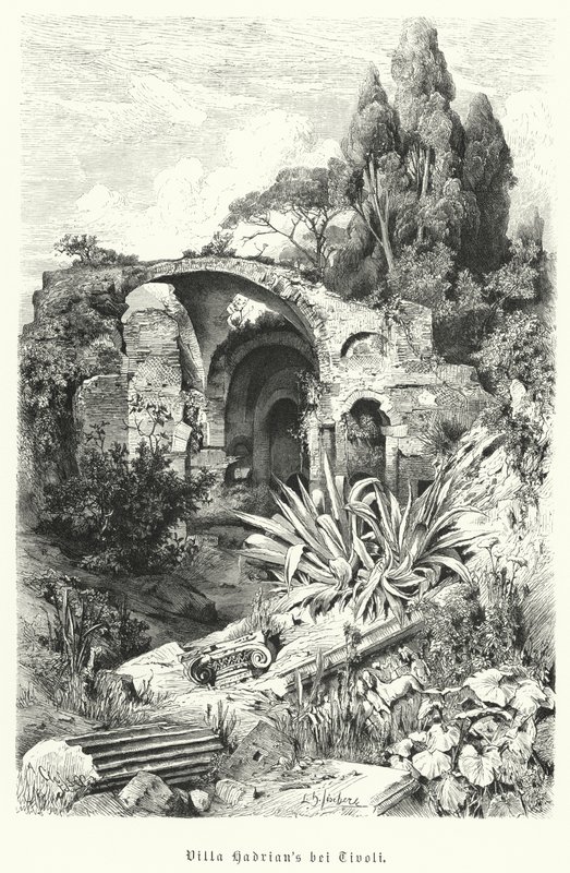 Villa Adriana, Tivoli, Italia (incisione) da German School