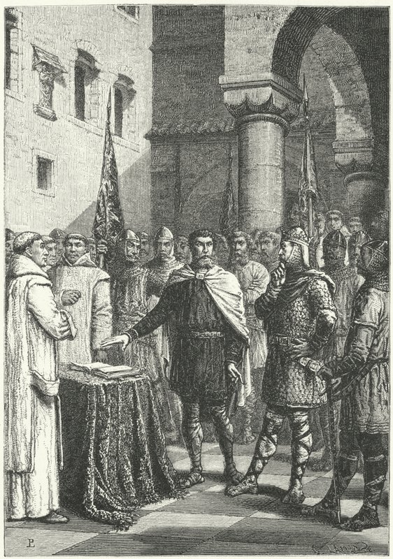 Harold Godwinson che giura di sostenere la pretesa di Guglielmo di Normandia al trono inglese da German School