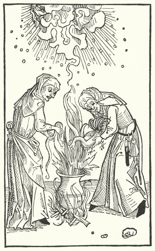 Illustrazione da un trattato di Ulrich Molitor sulle donne indovine e la stregoneria (incisione) da German School