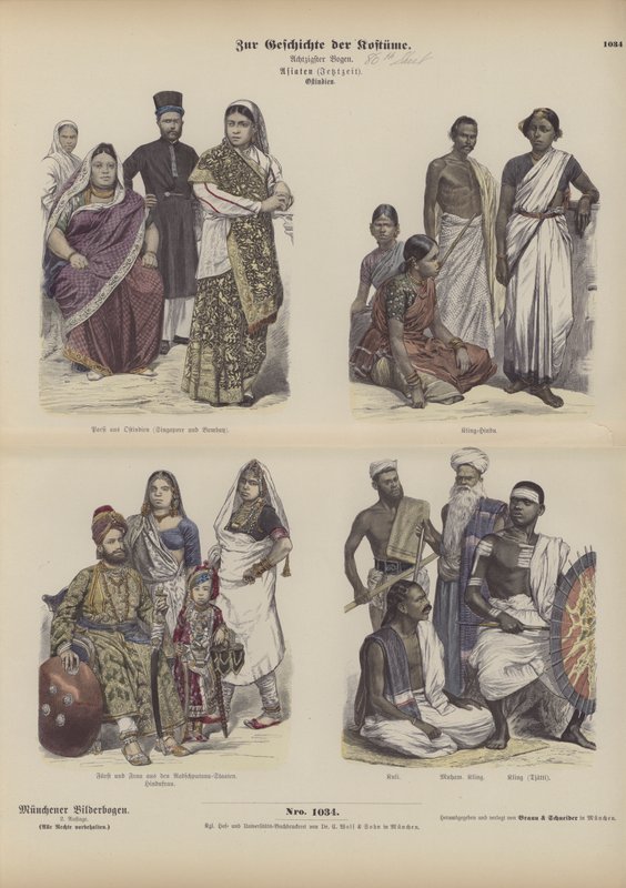 Abbigliamento indiano e asiatico (incisione colorata) da German School