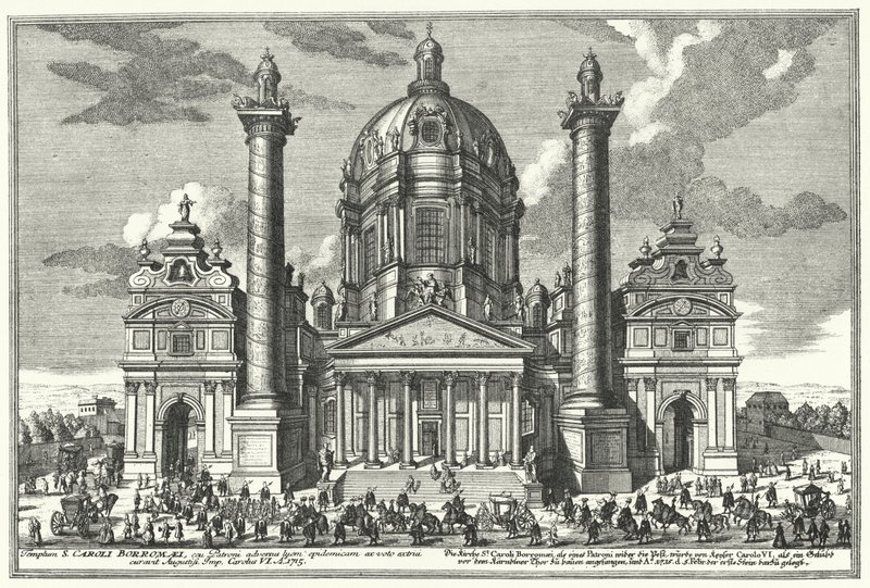 Karlskirche (Chiesa di San Carlo), Vienna (incisione) da German School