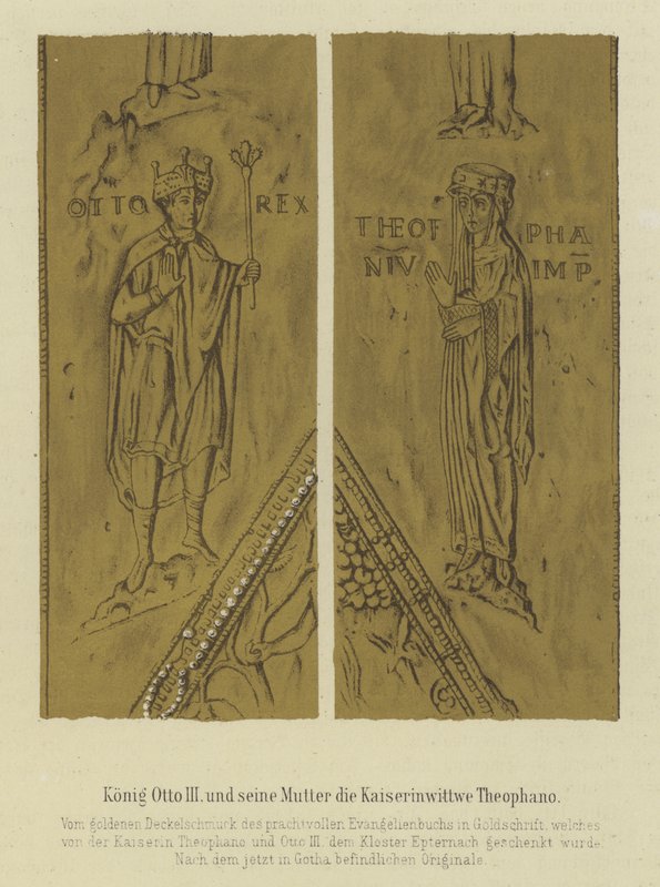 Re Ottone III e sua madre Teofania, imperatrice consorte di Ottone II, Sacro Romano Imperatore da German School