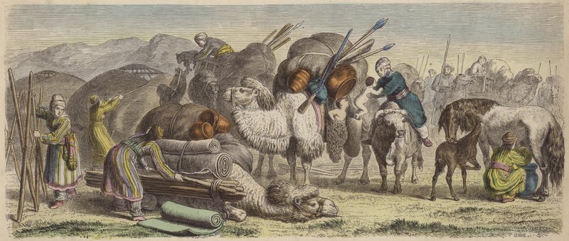 Nomadi kirghisi che allestiscono il loro campo nella Siberia meridionale da German School