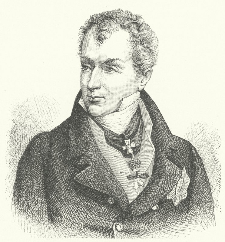 Klemens von Metternich, principe di Metternich-Winneburg, diplomatico e statista tedesco (incisione) da German School
