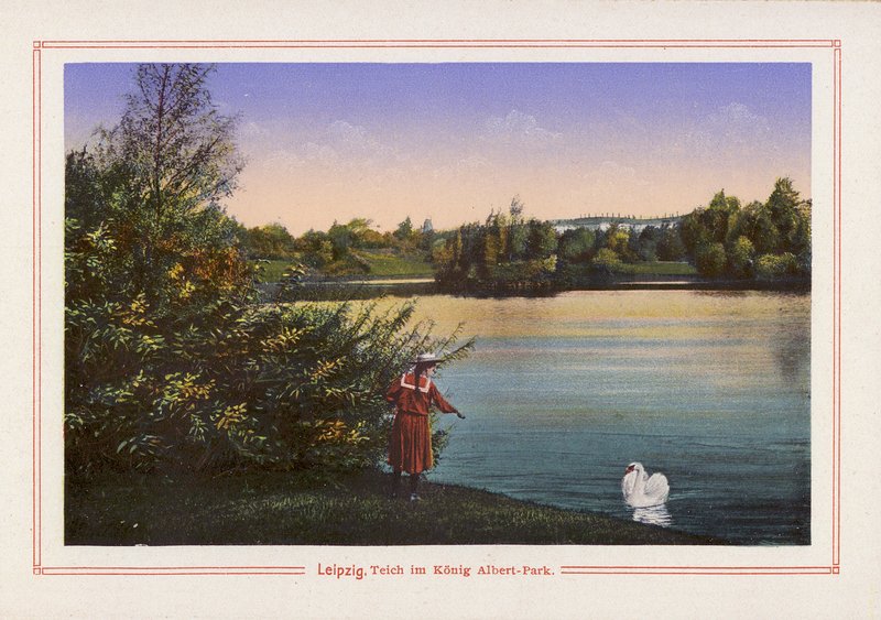 Leipzig, Teich im König Albert-Park (Farblithografie) von German School