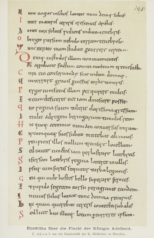 Manoscritto scritto da Hrotswitha di Gandersheim che descrive la fuga della regina Adelaide da German School