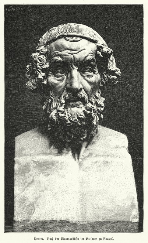 Busto di marmo di Omero, poeta greco antico da German School
