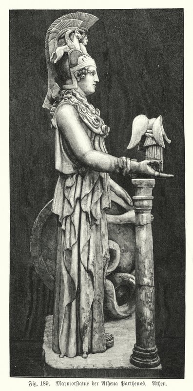 Statua di marmo della dea greca antica Atena, dal Partenone, Atene da German School