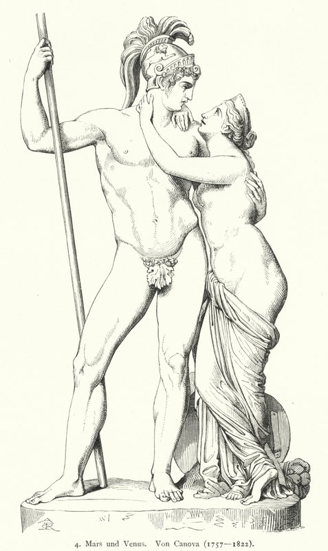 Marte e Venere, scultura in marmo dello scultore neoclassico italiano Antonio Canova (incisione) da German School