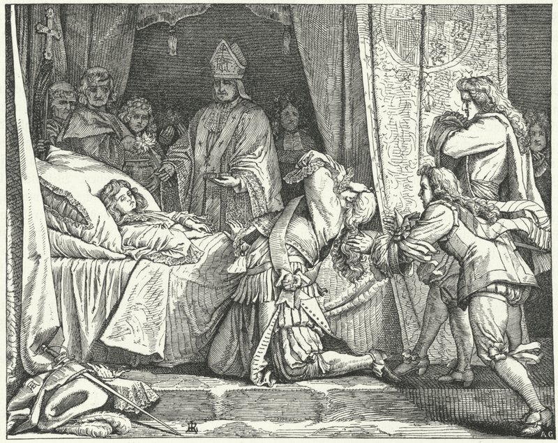 Massimiliano II Emanuele, Elettore di Baviera, al capezzale del figlio Giuseppe Ferdinando da German School