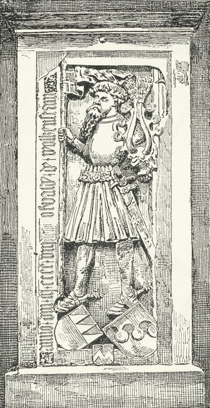 Pietra commemorativa al Duomo di Bressanone del poeta e diplomatico tedesco Oswald von Wolkenstein (incisione) da German School
