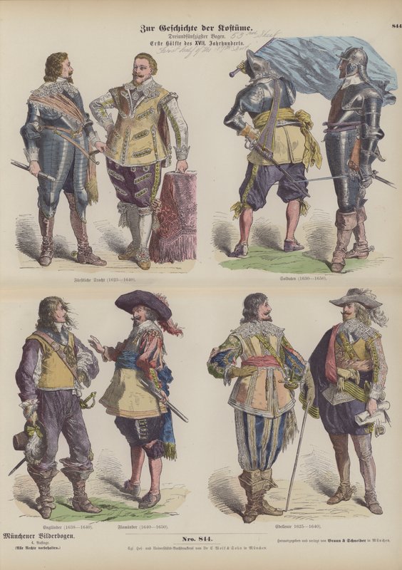 Costumi maschili della prima metà del XVII secolo (incisione colorata) da German School