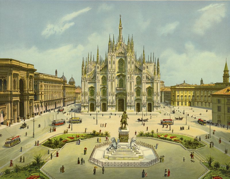Milan, Piazza del Duomo (chromolitho) da German School