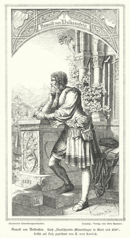 Oswald von Wolkenstein, poeta, compositore e diplomatico tedesco (incisione) da German School