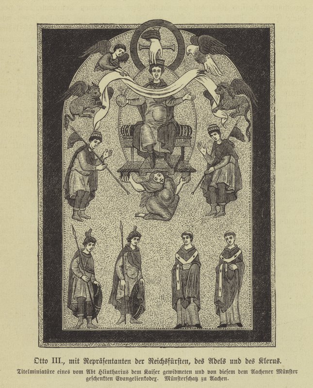 Ottone III, Sacro Romano Imperatore, con rappresentanti dei principi, della nobiltà e del clero da German School