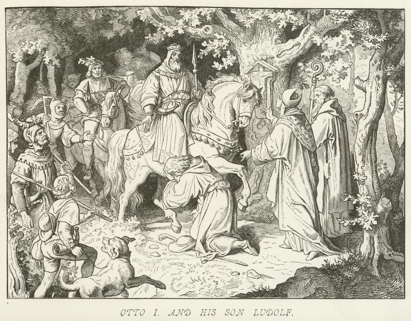 Ottone I e suo figlio Ludolfo da German School