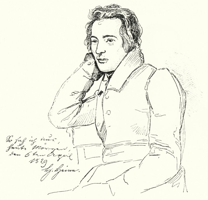 Ritratto del poeta e scrittore tedesco Heinrich Heine da giovane (incisione) da German School