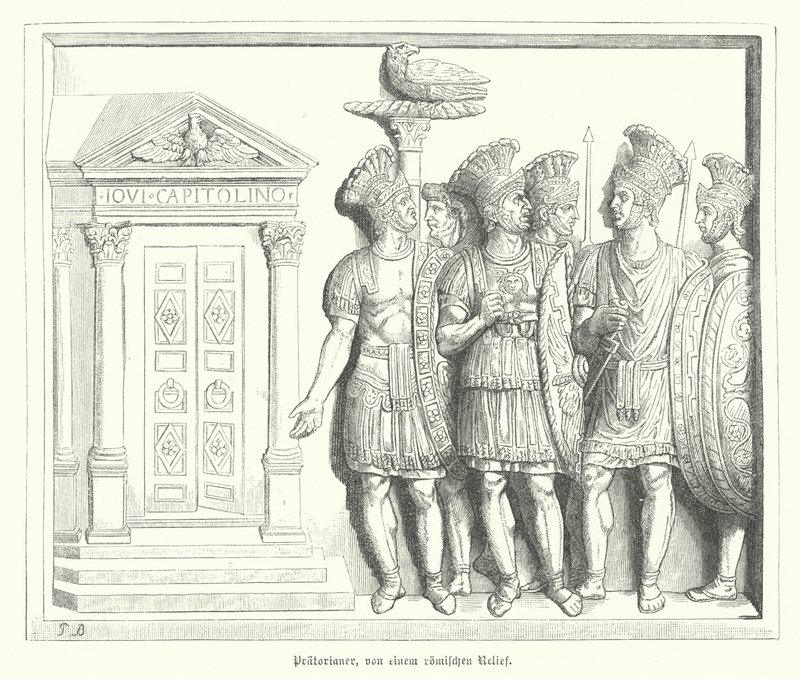 Guardie pretoriane, da un rilievo romano (incisione) da German School
