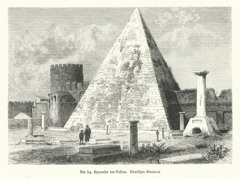 Piramide di Cestio, tomba di Gaio Cestio, Roma, costruita nel 12 a.C. (incisione) da German School