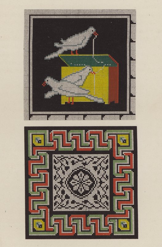 Riproduzione di un mosaico pavimentale di Pompei come pezzo di ricamo da German School