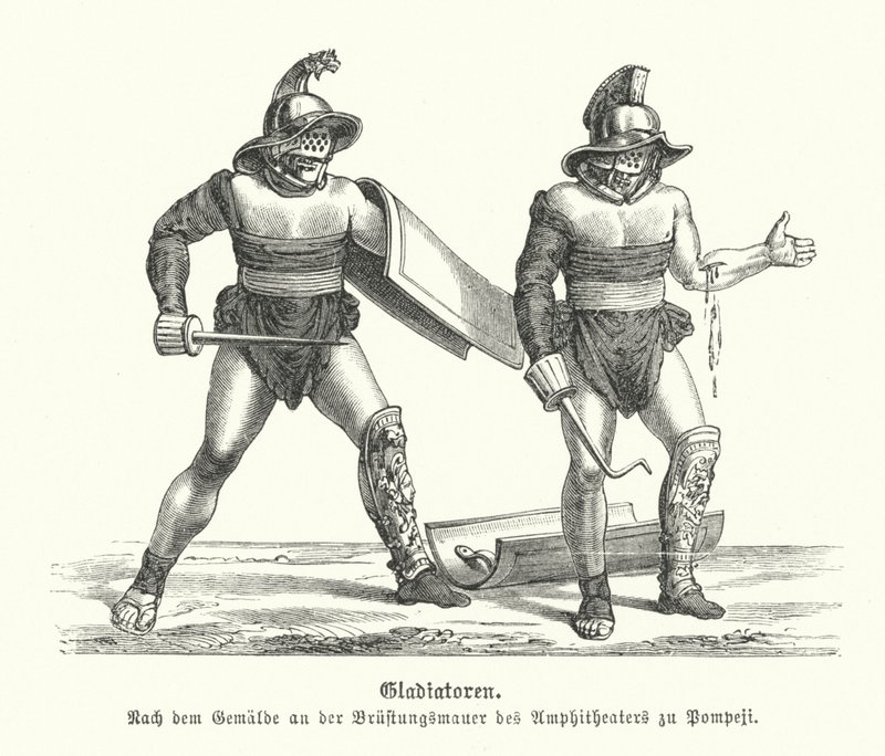Gladiatori romani (incisione) da German School