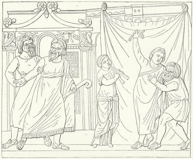 Scena teatrale romana, forse da Andria, una commedia di Terenzio (incisione) da German School