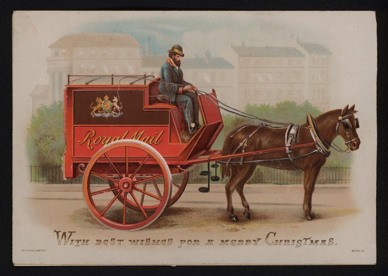 Furgone della Royal Mail, cartolina di auguri di Natale, fine XIX o inizio XX secolo da German School