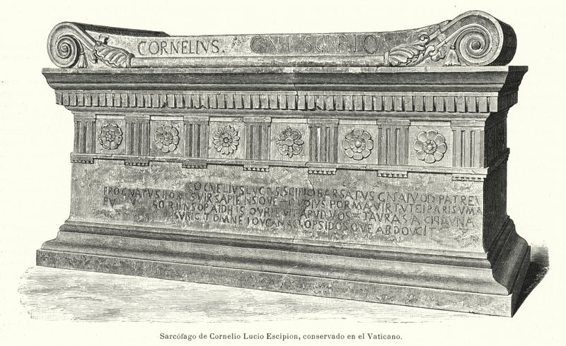 Sarcofago del soldato romano e console Lucio Cornelio Scipione Barbato in Vaticano, Roma da German School