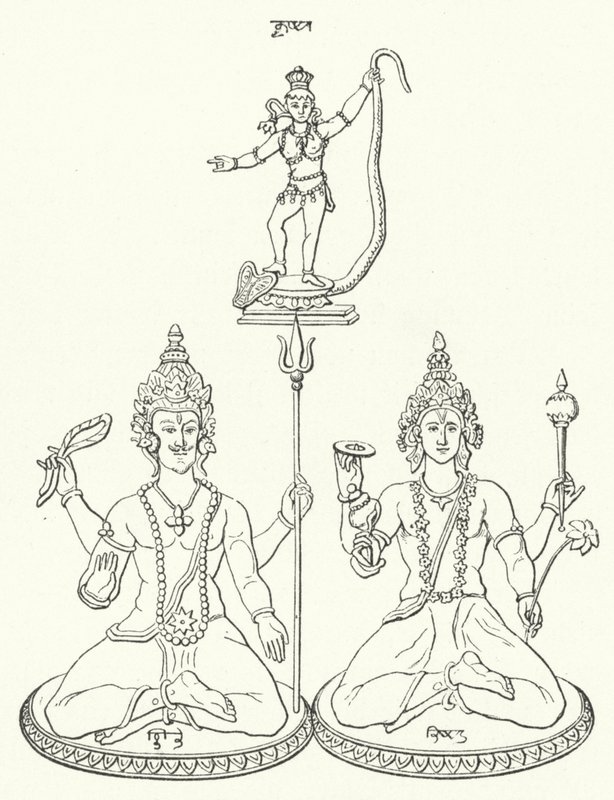 Shiva, Vishnu e Krishna, dei indù (incisione) da German School