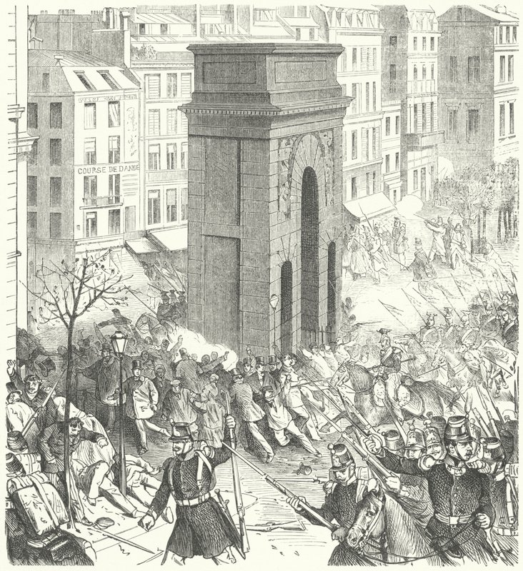 Soldati per le strade di Parigi durante il colpo di stato francese del dicembre 1851 (incisione) da German School