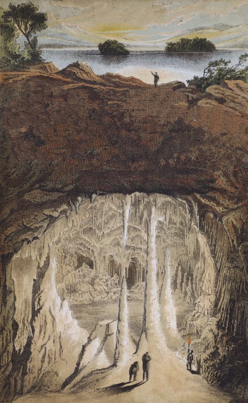 Stalattiti e stalagmiti in una grotta da German School