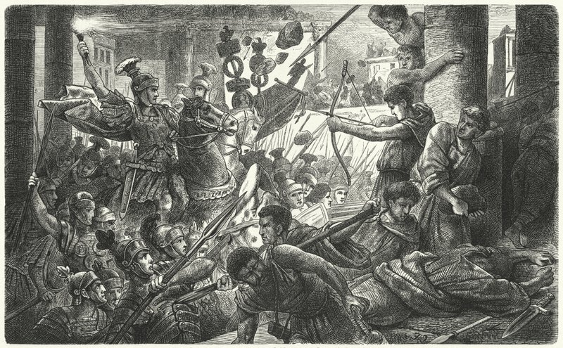 Silla entra a Roma con il suo esercito, 88 a.C. (incisione) da German School