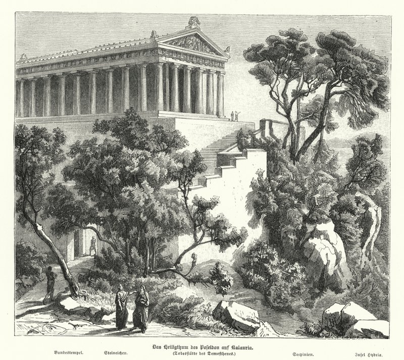 Tempio di Poseidone, Kalaureia, Grecia, dove Demostene si rifugiò prima di avvelenarsi nel 322 a.C. da German School