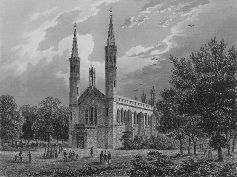 La Nuova Chiesa a Charlottenburg, Berlino (incisione su acciaio) da German School