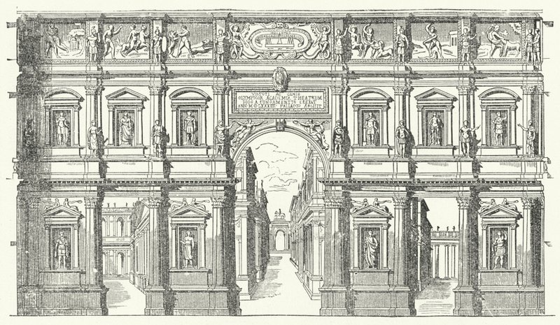Il Teatro Olimpico a Vicenza, Italia settentrionale (incisione) da German School
